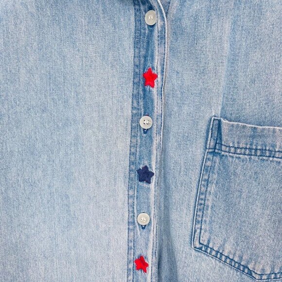 Details Sportswear VTG Denim Collared Star Embroidered Button Down Tank Top - Picture 3 of 4